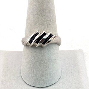 Estate Sterling Silver 925 Black Stone Band Ring Size 9 HAN Marked 4.1g